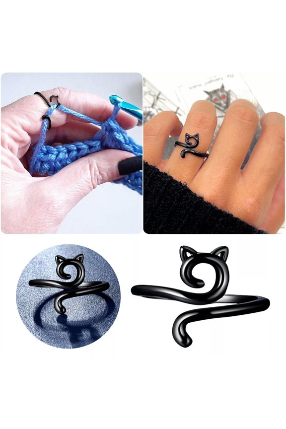 Yarn Ring Cat Kitty Ears Adjustable Size Crochet Ring Beginner Knitting-default