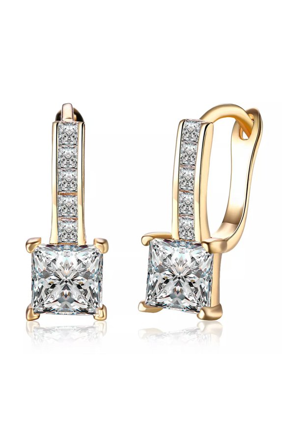 Yellow Gold Plated Earrings Hoop Huggies AAA Zirconia Latch Back Clasp L551-default