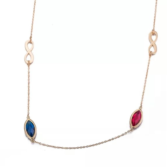 QQTDFG Yellow Gold Plated Necklace Chain AAA Zirconia Blue Lobster Clasp B390-Blue&Red