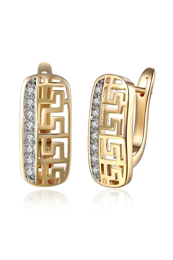 Yellow Gold Platinum Plated Earrings Hoop Huggies Zirconia Latch Back Clasp L545-default