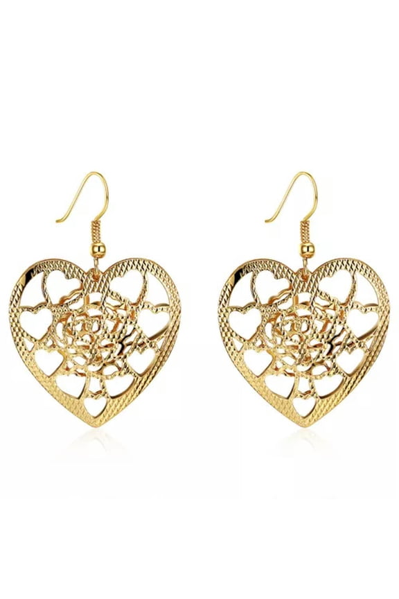 Yellow Gold Platium Plated Earrings Heart Chadelier Fish Hook Clasp L631-Gold Plated