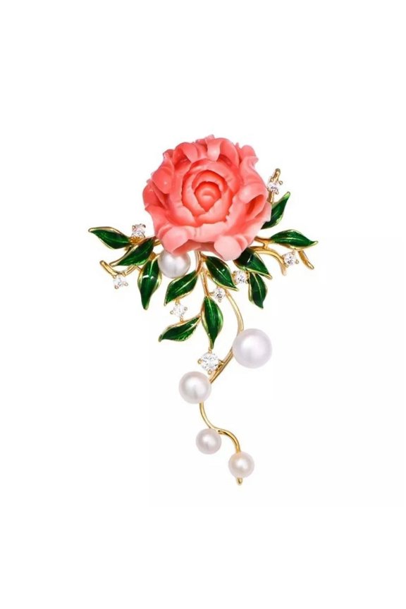 Zircon Peony Brooch Sweet Pink Ornamental Pin Women-default