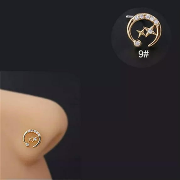 QQTDFG Zircon Unisex Piercing Jewelry L Shaped Nose Studs Titanium Steel Nose Nail-gold-8