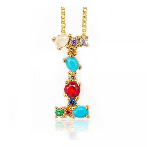QQTDFG Zirconia Initial Pendants Necklaces Cable Chains Alphabet Letter Adjustable P663-I