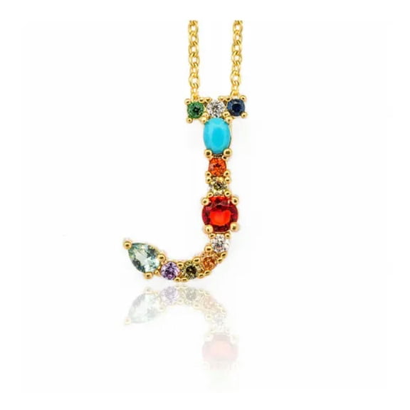 QQTDFG Zirconia Initial Pendants Necklaces Cable Chains Alphabet Letter Adjustable P663-J