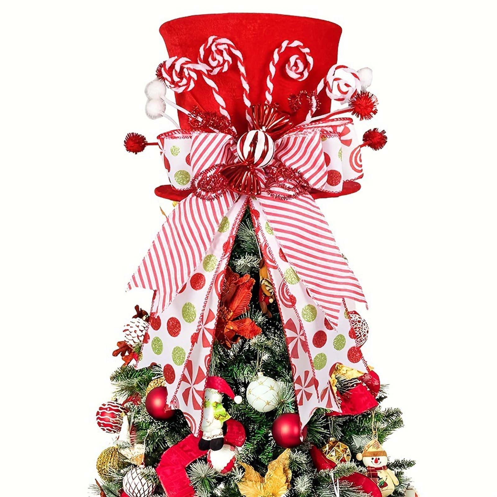 Large Red Velvet Candy Cane Christmas Tree Topper Hat