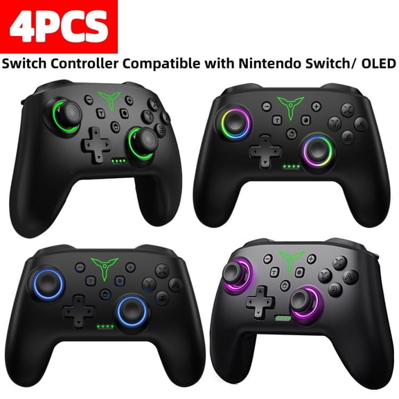 QQV Wireless Switch Controller Pro for Nintendo Switch 2/Switch OLED with Adjustable TURBO, Dual Motor Vibration, 4Pack