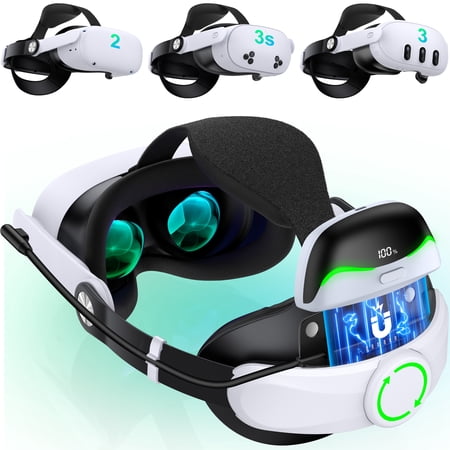 QQV Battery Head Strap for Meta Quest 3S/3/2,VR Headset Strap with 6700mAh Rechargeable Battery Pack Enhanced Support and Comfort Accesssories for Oculus HeadStrap