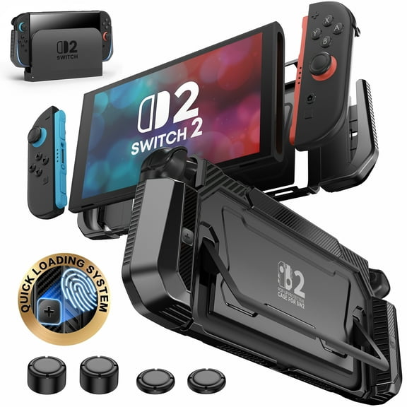 QQV for Nintendo Switch 2 Case, Pop Out Joy-Cons Instantly, Magnetic Joy Con Controllers Friendly, Dockable Integrated Cover Accessories for Nintendo Switch 2, Black