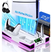 PS5 Stand Cooling Station with Dual PS5 Charging Dock, QQV PS5 Accessories Cooling Fan for PS5 Pro, Slim,Disc, Digital