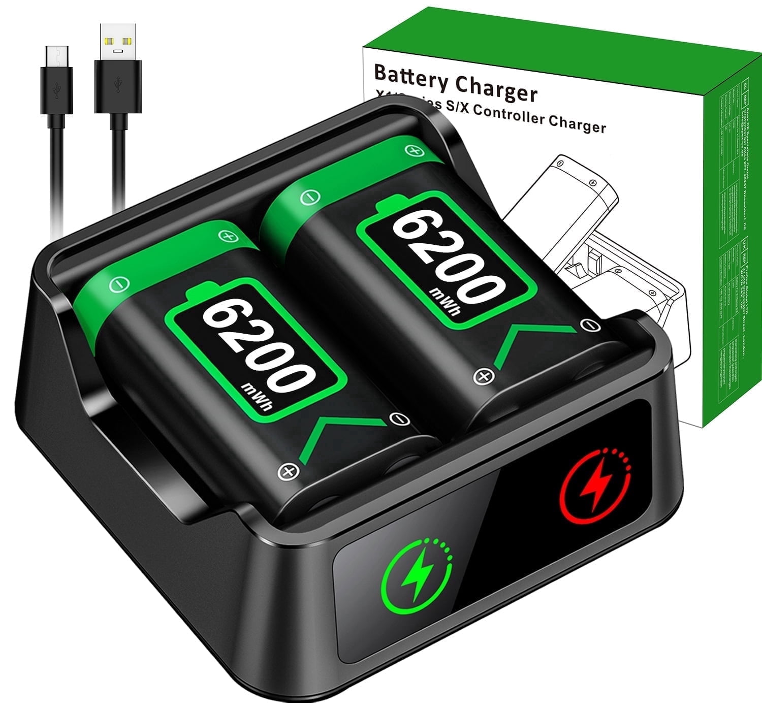 QQV Xbox Controller Battery Pack, with 2X6200mWh Rechargeable Batteries Pack, Suitable for Xbox One, Series X|S, One S/X/Elite