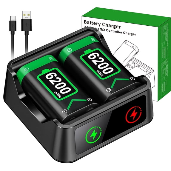 QQV Controller Battery Pack for Xbox, with 2X6200mWh Rechargeable Batteries Pack, Suitable for Xbox One, Series X|S, One S/X/Elite