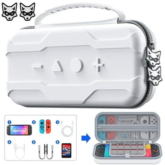 QQV Switch 2 Case, Switch Carrying Case for Nintendo Switch 2, Switch 2 Accessories for Nintendo Switch 2 Protective Travel Cases Storage Bag-White
