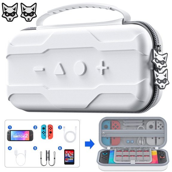 QQV Switch 2 Case, Switch Carrying Case for Switch 2, Switch 2 Accessories for Nintendo Switch 2 Protective Travel Cases Storage Bag-White