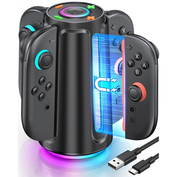 Switch 2 Controller Charger, Switch 2 Accessories for Switch 2, Switch 2 Charging Dock with 4 in 1 Fast Charger Station