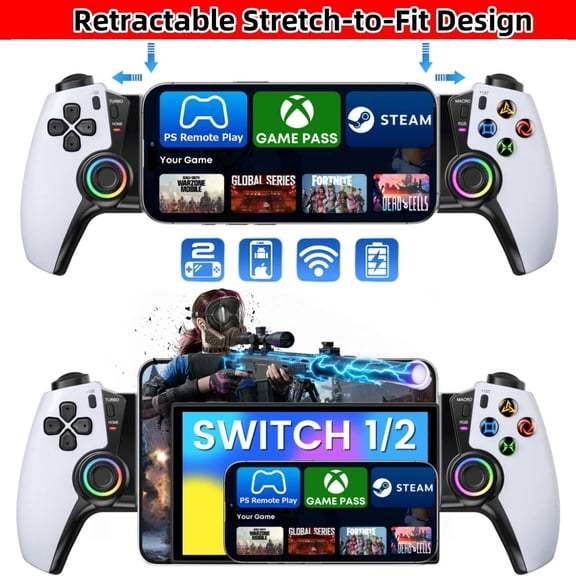 Mobile Gaming Controller for iPhone/Android with Hall Effect Sticks, Stretchable Design & Turbo