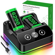 QQV RGB Xbox Controller Charger Station with 2X6200mWh Rechargeable Battery Packs, Compatible with for Xbox One/Series X|S Controllers