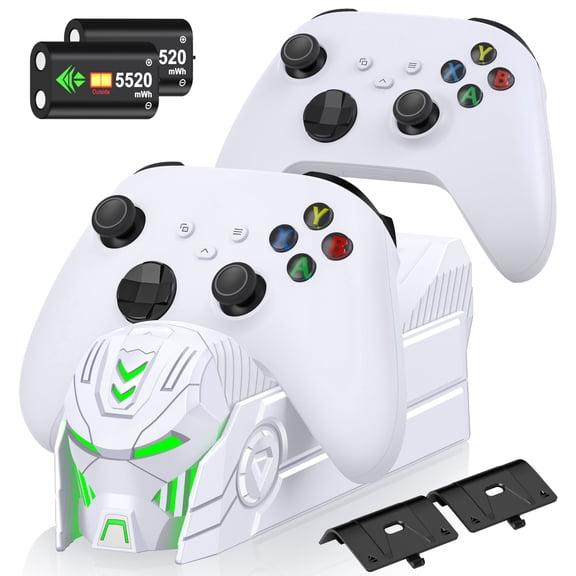 QQV for Xbox Controller Charger Compatible with Xbox Series X/S/One/Elite with 2X 5520mWh Rechargeable Battery Packs, Black