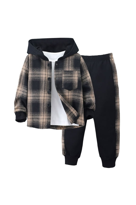 Boys Clothes 3T 4T 5T 2 Piece Baby Boys Outfits Plaid Hooded Toddler Boys Top Pants Set