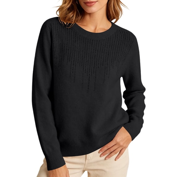QQZ 2026 Fall Winter Rhinestone Crewneck Sweater For Women, Long Sleeve Pullover Sweatshirt For Women, Casual Comfy Hoodies For Women