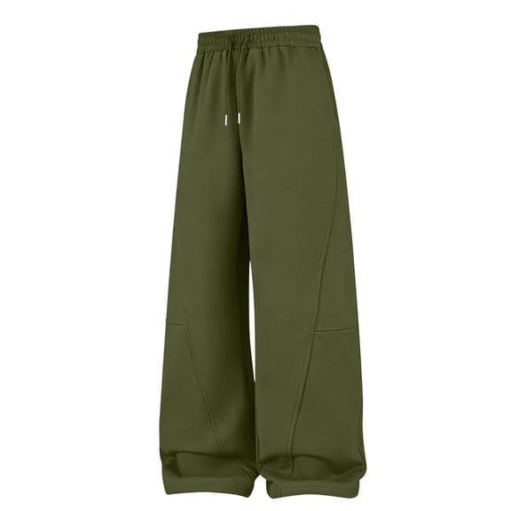 QQZ Baggy Wide Leg Sweatpants For Men, Solid Drawstring Elastic Waist Seamed Full‑Length Casual Trousers With Side Pockets, Street Bottoms For Home And Daily Wear