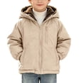 thumbnail image 1 of QQZ Boys Fleece Lined Hooded Puffer Jacket, Solid Khaki Thick Warm Zip Up Coat With Multi Pockets, Long Sleeve Outerwear For Kids Aged 2-9, Suitable For Daily Wear, 1 of 9
