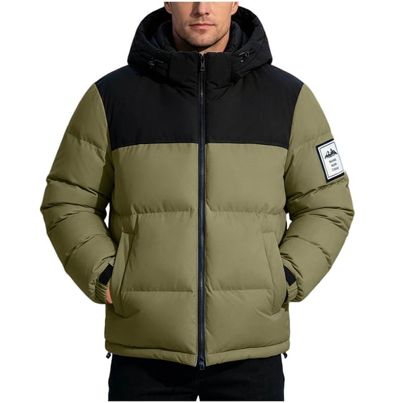 QQZ Color Block Padded Hooded Zip Up Puffer Jacket Men, Zip Up Sweatshirt Men, Fall Winter Travel Business Casual Ski Outdoor Daily Outfits