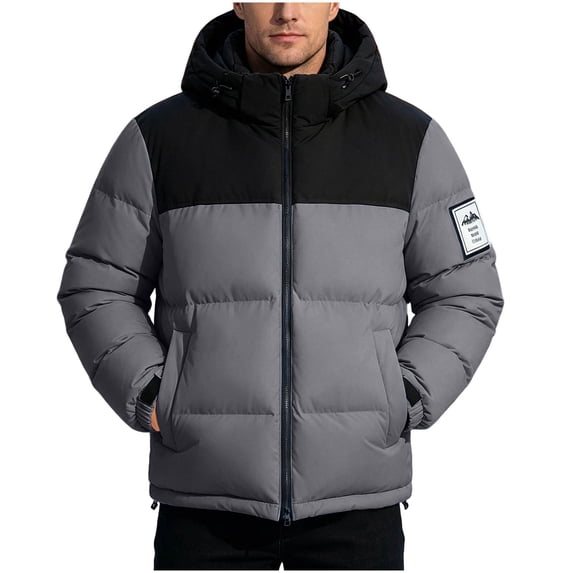 QQZ Color Block Padded Hooded Zip Up Puffer Jacket Men, Zip Up Sweatshirt Men, Fall Winter Travel Business Casual Ski Outdoor Daily Outfits