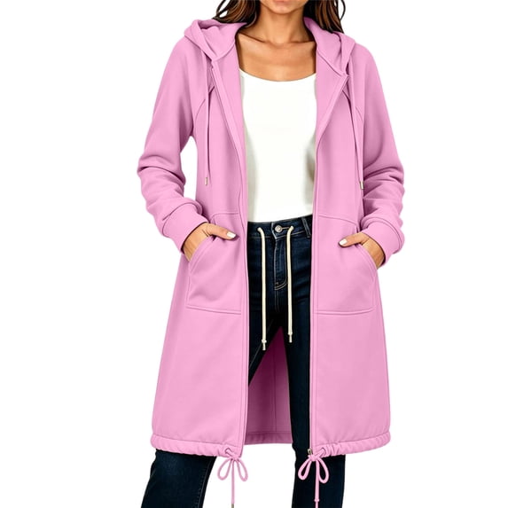 QQZ Long Zip Up Hoodie Jacket For Women, Long Sweatshirts For Women Oversized Hoodies 2026 Fall Hoodie Jacket Coat