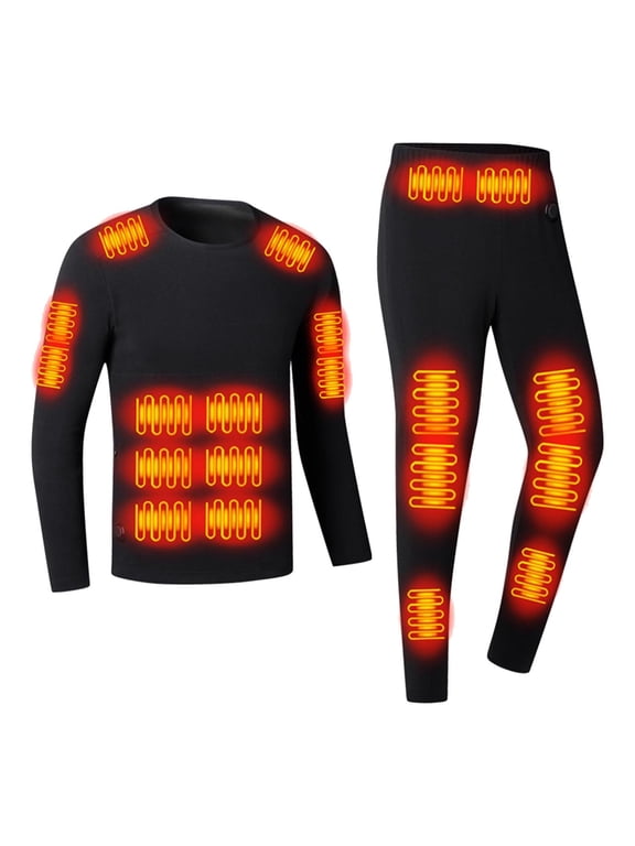 Men's Electric Heated Thermal Long John Set, Crew Neck Base Layer Top & Leggings, Moisture-Wicking Heat Retention Heated Underwear for Cold Weather Skiing Layering Warmth