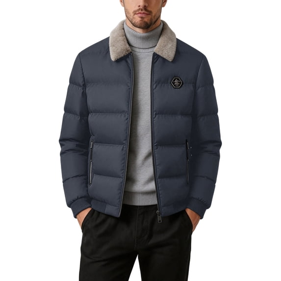 QQZ Men’s Faux Fur Collar Padded Winter Jacket, Full‑Zip Thick Warm ...