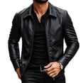 thumbnail image 1 of QQZ Men's Solid PU Leather Motorcycle Jacket, Zip‑Up Lapel Collar Long Sleeve Outerwear With Side Pockets For Outdoor Daily Casual Wear, 1 of 8