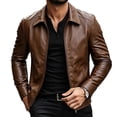 thumbnail image 1 of QQZ Men's Solid PU Leather Motorcycle Jacket, Zip‑Up Lapel Collar Long Sleeve Outerwear With Side Pockets For Outdoor Daily Casual Wear, 1 of 5