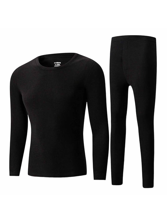 Men's Stretch Thermal Long John Set, Crew Neck Base Layer Top & Leggings, Moisture-Wicking Heat Retention Two-Piece Suit for Cold Weather Skiing Layering Warmth