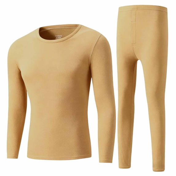 QQZ Men's Stretch Thermal Long John Set, Crew Neck Base Layer Top & Leggings, Moisture-Wicking Heat Retention Two-Piece Suit for Cold Weather Skiing Layering Warmth