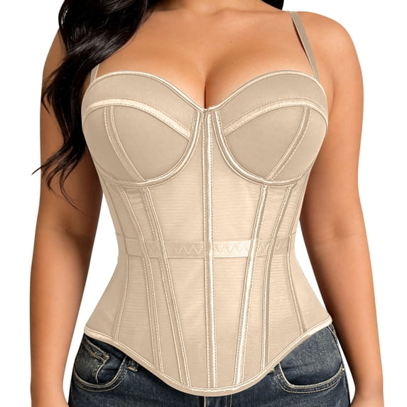 QQZ Mesh Spaghetti Strap Boned Corset Top For Women, Shapewear Tummy Control For Women, Bustier Corset Top With Built-In Pads Wear Out For Daily Look, Club And Party