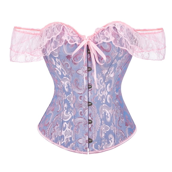 QQZ Off Shoulder Short Sleeve Lace Corset Top For Women, Jacquard Tummy Control Shapewear Women Lace Corset For Halloween Cosplay Party Outfit