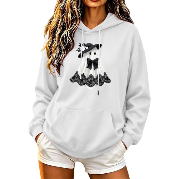 QQZ Oversized Hoodie Halloween Sweatshirts For Women, Ghost Pumpkin Boo Graphic Womens Halloween Shirts For Pumpkin Patch Halloween Party Casual Daily Wear