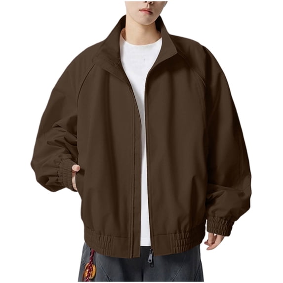 QQZ Oversized Stand Collar Zip Up Track Jacket Men, Zip Up Sweatshirt Men, Fall Travel Business Casual Street Daily Outdoor Outfits