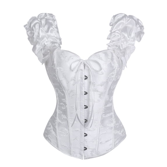 QQZ Puff Sleeve Vintage Corset Top For Women, Sweetheart Jacquard Waist Trainer, Tummy Control Boned Bustier Shapewear For Wedding Cosplay Party