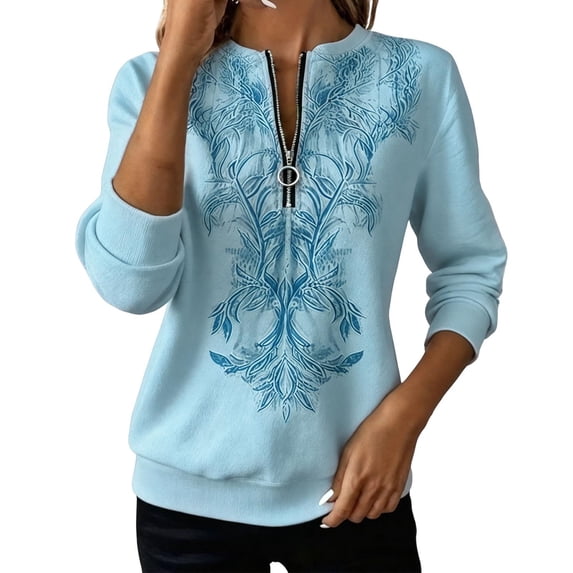 QQZ Quarter Zip Pullover Sweatshirt For Women, Printed V Neck Sweatshirts Fleece Long Sleeve Women's Fashion Hoodies & Sweatshirts