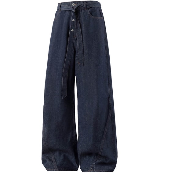 QQZ Solid‑Color Baggy Denim Pants For Men, Stretchy Relaxed‑Fit Jeans, High‑Waisted All‑Season Versatile 100%‑Denim Mens Loose‑Leg Long Pants With Multi‑Pockets For Daily Work