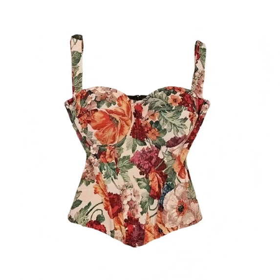 QQZ Spaghetti Strap Floral Print Boned Corset Top For Women, Tummy Control Shapewear Women, Plus Size Corset Top For Club Outings, Cosplay And Themed Parties