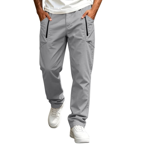 QQZ Straight Leg Cargo Pants For Men, Zip Pocket Casual Jogger Trousers For Daily Walking Travel Outdoor Wear