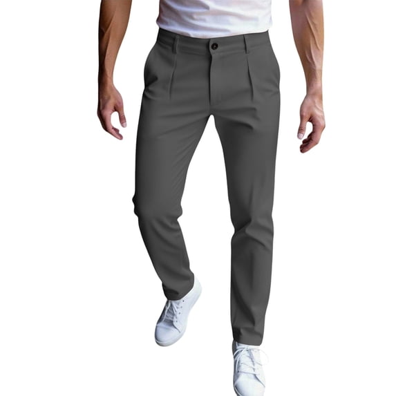 QQZ Straight Leg Dress Pants For Men, Pleated Button Zip Fly Casual Trousers For Business Daily Travel