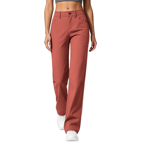QQZ Straight Leg Dress Pants For Women, Mid Rise Button Zip Casual Work Trousers, Office Daily Commute Travel Outfits