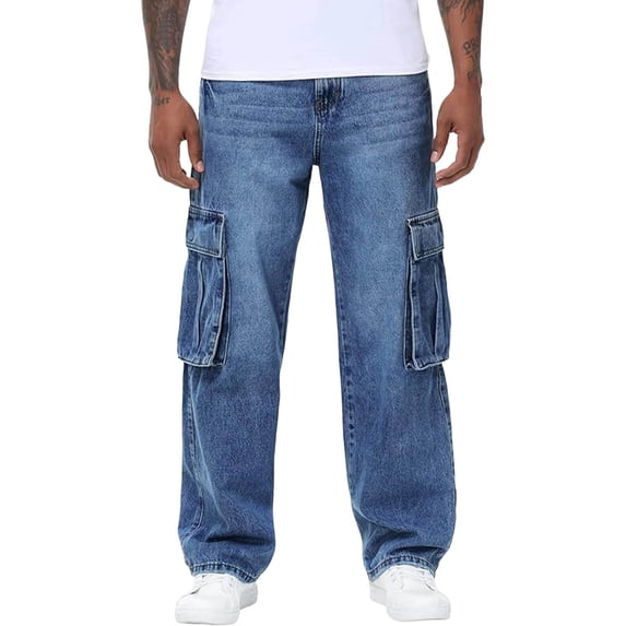 QQZ Straight Leg & Wide Leg Mens Denim Jeans, Elastic Waist Stretch Denim Pants With Pockets Suitable For Daily Walking, Outdoor Activities And Casual Daily Outfits