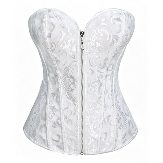 QQZ Sweetheart Strapless Jacquard Corset Top For Women, Front Zipper Tummy Control Waist Trainer, Boned Bustier Shapewear For Wedding Party Cosplay