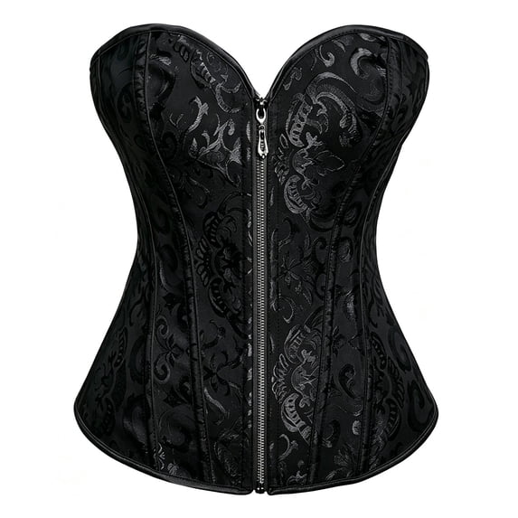 QQZ Sweetheart Strapless Jacquard Corset Top For Women, Front Zipper Tummy Control Waist Trainer, Boned Bustier Shapewear For Wedding Party Cosplay