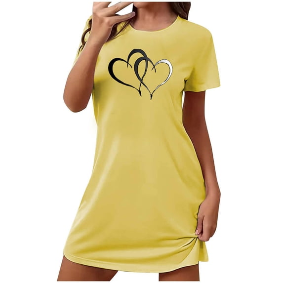 QQZ Valentine's Day Generic Women's Cotton Crew Neck Short Sleeve Nightgown, Loose Printed Soft Sleepshirt Casual Pajama Dress, Multicolor Multiple Sizes Available